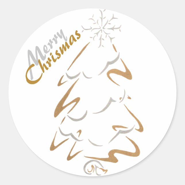 Gold & Silver Chrismas Tree Classic Round Sticker (Front)