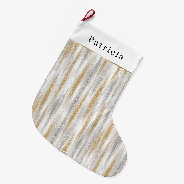 Gold Silver Christmas Celebration Large Christmas Stocking (Front (Hanging))