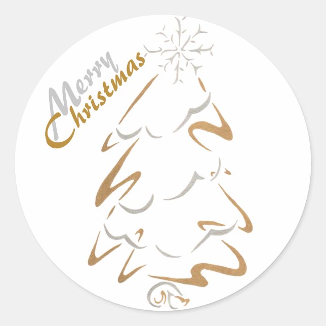 Gold & Silver Christmas Tree Classic Round Sticker (Front)