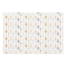 Gold & Silver Christmas Tree Wrapping Paper Sheets