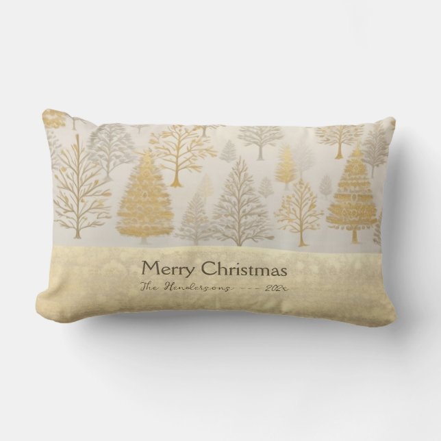 Gold Silver Christmas Trees Throw Pillow (Front)