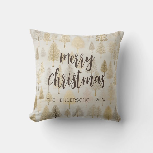 Gold Silver Christmas Trees Throw Pillow (Front)