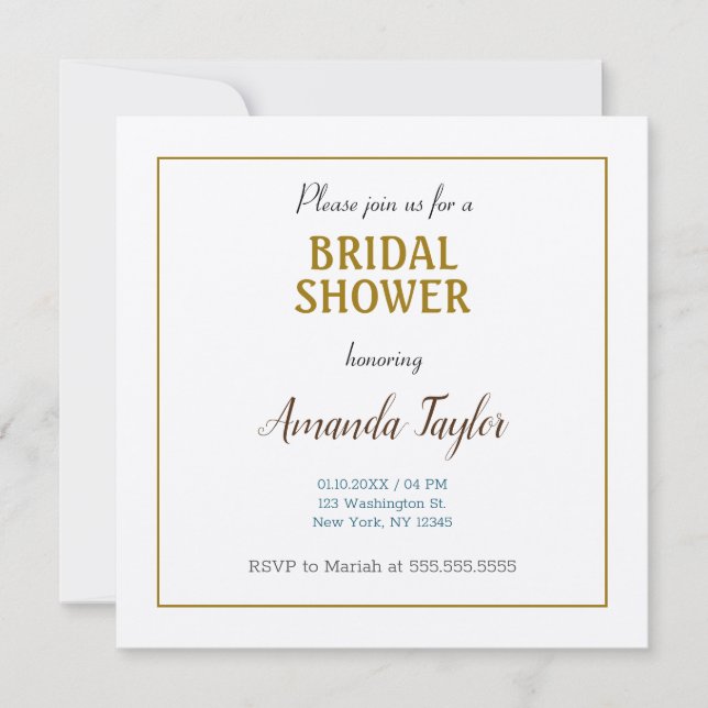 Gold & Silver Colour Minimalist Bridal Shower Invitation (Front)