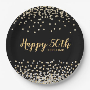Gold Silver Confetti 50th Birthday Party Paper Plate