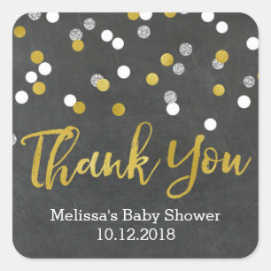 Gold Silver Confetti Baby Shower Thank You Sticker