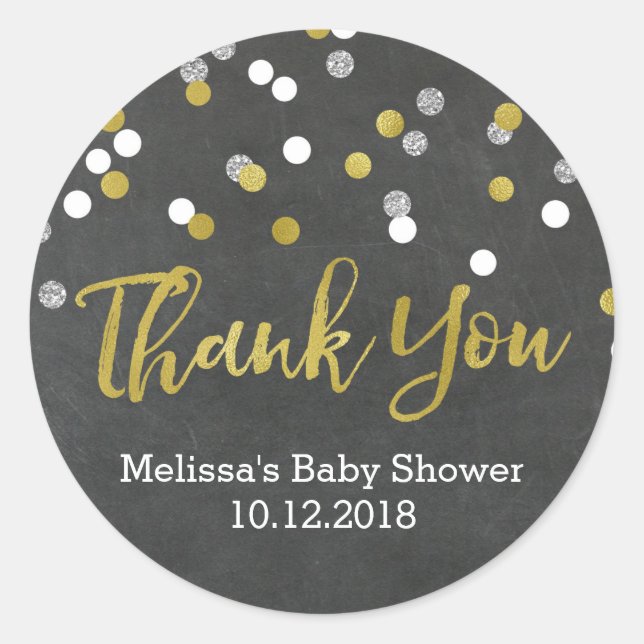 Gold Silver Confetti Baby Shower Thank You Sticker (Front)