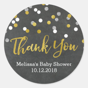 Gold Silver Confetti Baby Shower Thank You Sticker