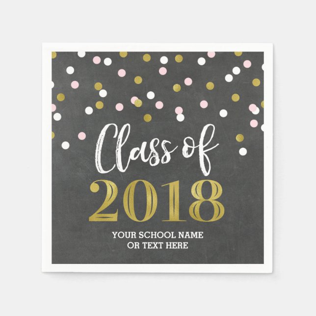 Gold Silver Confetti Class of 2018 Graduation Napkin (Front)