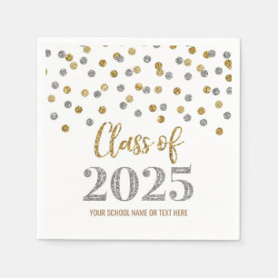 Gold Silver Confetti Class of 2025 Napkins