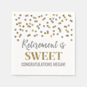 Gold Silver Confetti Retirement is Sweet Napkin