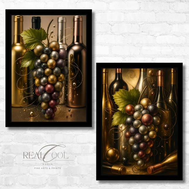 Gold Silver Copper Grapes & Wine Graphic Art (Creator Uploaded)
