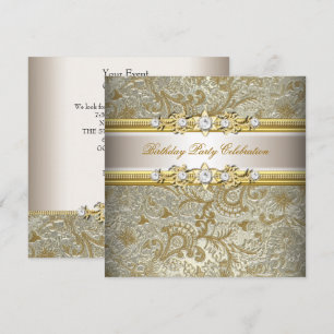Gold Silver Cream Embossed Look Elegant Party Invitation