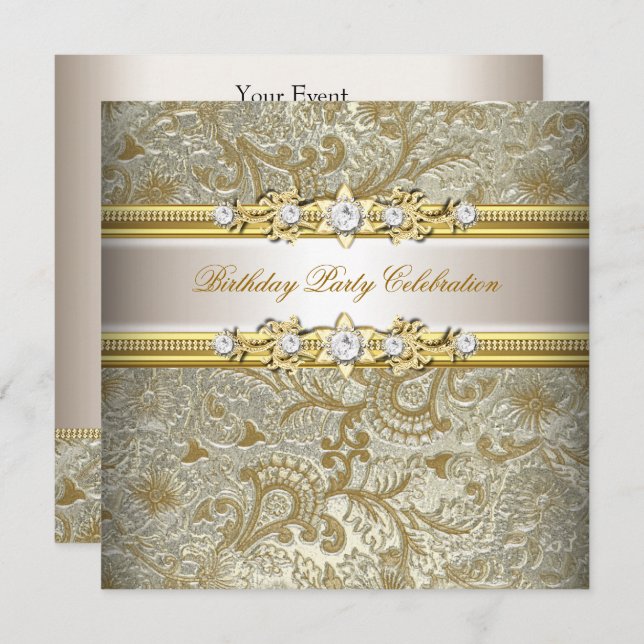 Gold Silver Cream Embossed Look Elegant Party Invitation (Front/Back)