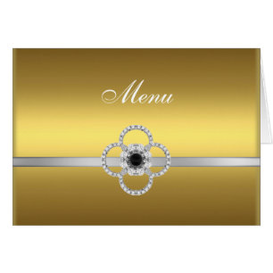 Gold Silver Diamond Black Jewel Menu Note Card