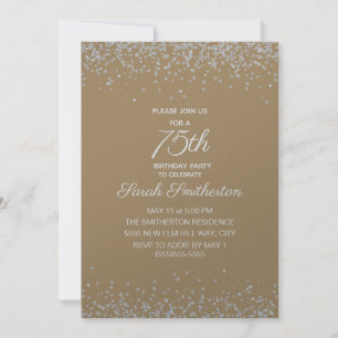 Gold Silver Diamond Glitter 75th Birthday Invitation