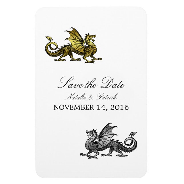 Gold Silver Dragon Save the Date Magnet (Vertical)