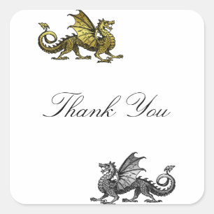 Gold Silver Dragon Thank You Stickers