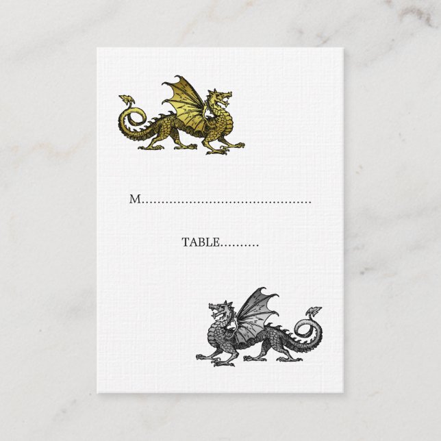 Gold Silver Dragon Wedding Place Card (Front)