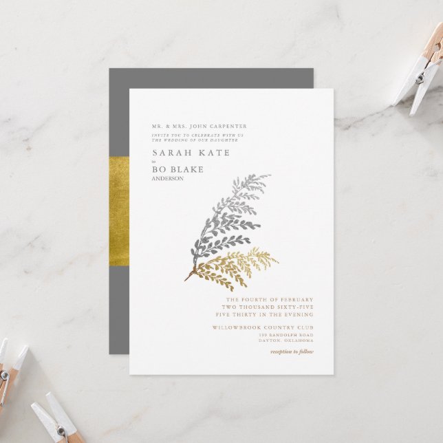 Gold & Silver Elegant Winter Wedding  Invitation (Front/Back In Situ)
