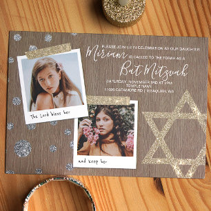 Gold & Silver Glitter Bat Mitzvah Invitation