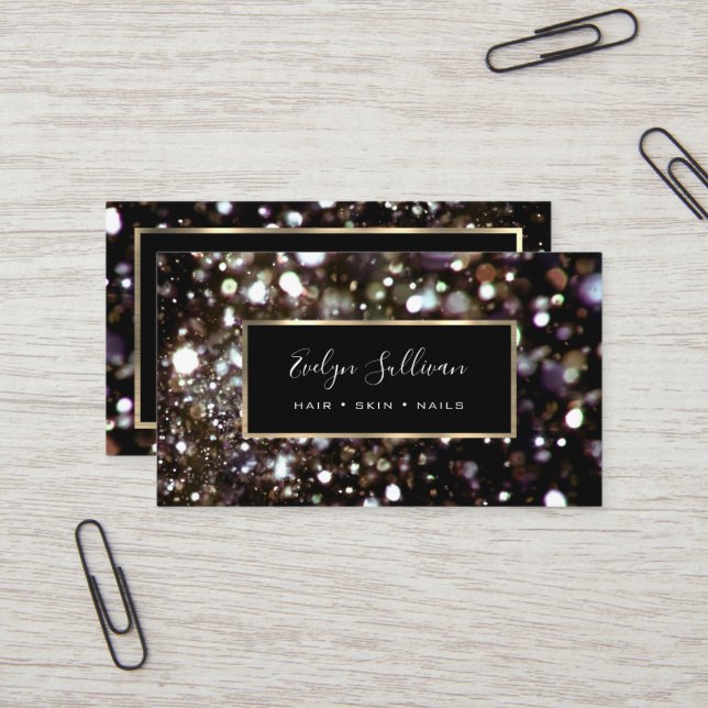gold silver glitter lights business card (Front/Back In Situ)