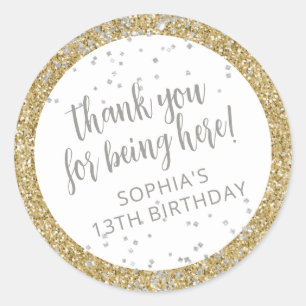 Gold Silver Glitter Thank You Birthday Favour Labe Classic Round Sticker