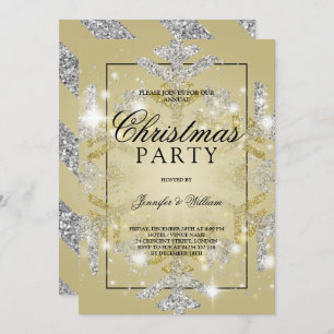 Gold & Silver Glitter Xmas Holiday Party Invitation