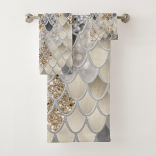 Gold Silver Gray Mermaid Scales Glam #1  Bath Towel Set
