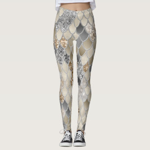 Gold Silver Gray Mermaid Scales Glam #1  Leggings