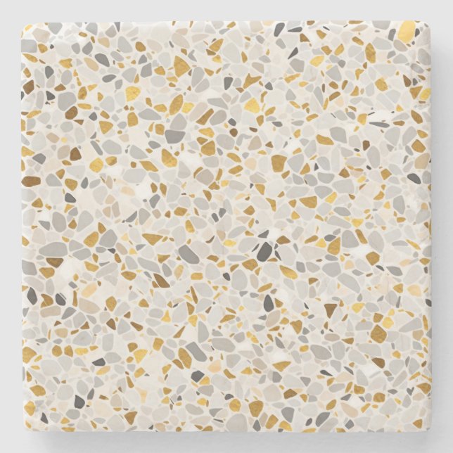 Gold, Silver, Gray Terrazzo Pattern Stone Coaster (Front)