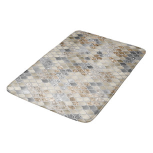Gold Silver Grey Mermaid Scales Glam #1 Bath Mat