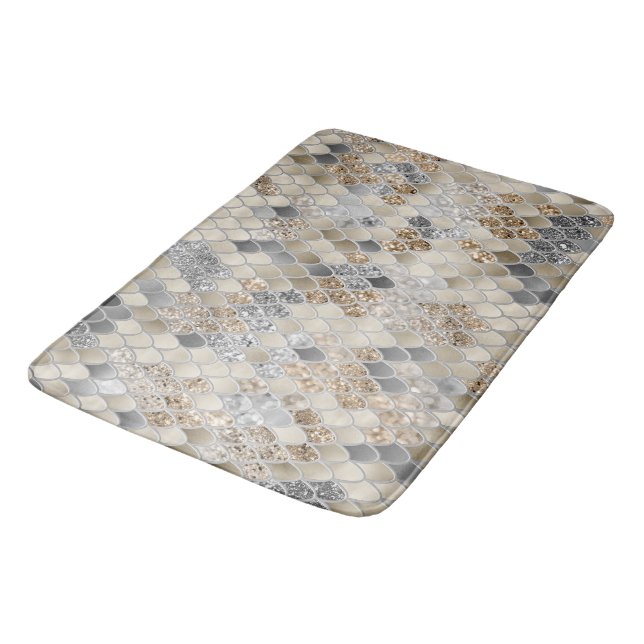 Gold Silver Grey Mermaid Scales Glam #1  Bath Mat (Angled)