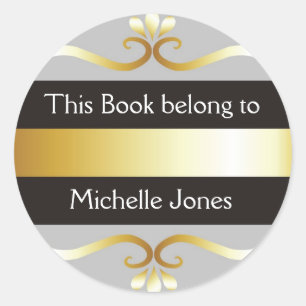 Gold Silver Grey This Book Belongs To Bookplates Classic Round Sticker