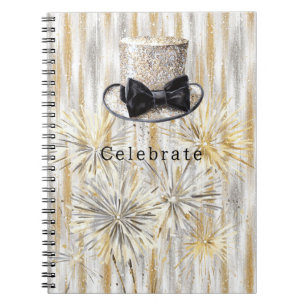 Gold Silver Hat New Year Notebook