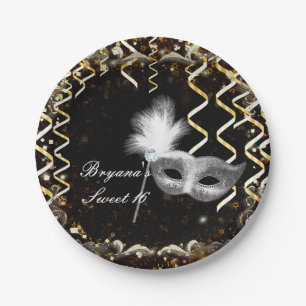 Gold & Silver Masquerade Mask Birthday Party Paper Plate