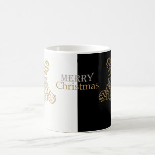 Gold & Silver Merry Christmas Star, Black & White Coffee Mug