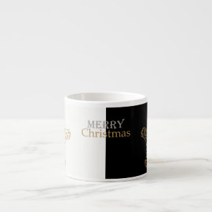 Gold & Silver Merry Christmas Star, Black & White Espresso Cup