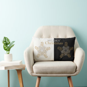 Gold & Silver Merry Christmas Star, Black & White Lumbar Cushion