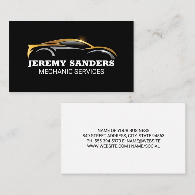 Gold Silver Metallic Sports Car Business Card (Front/Back)