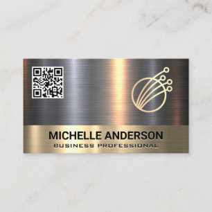 Gold Silver Metallic   Tech Logo   QR Code Business Card