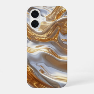Gold Silver Metallic Wave iPhone 16 Case