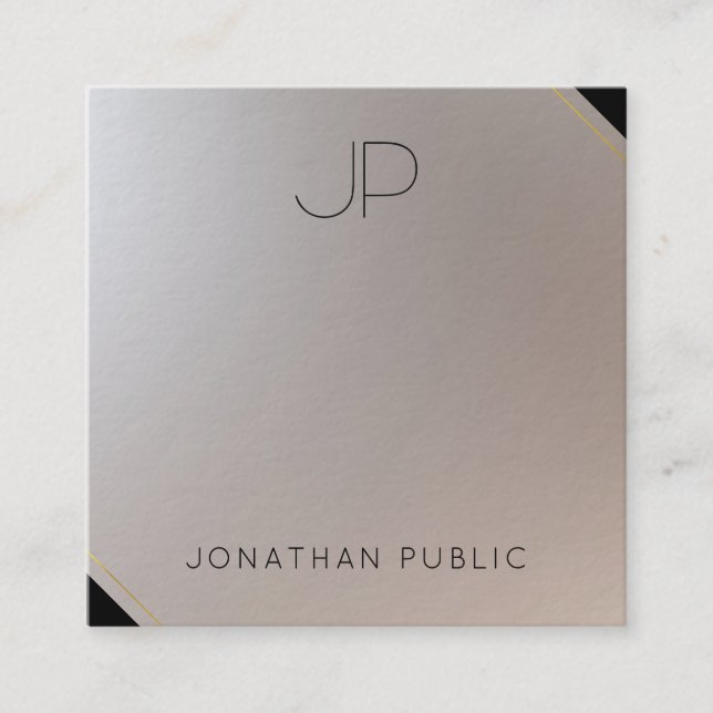 Gold Silver Monogram Modern Template Luxurious Square Business Card (Front)