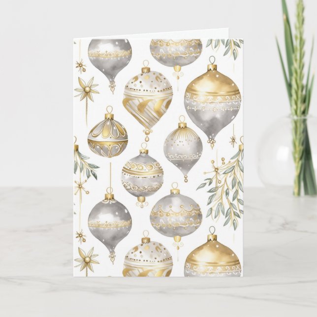 Gold Silver Ornaments Christmas Card (Front)