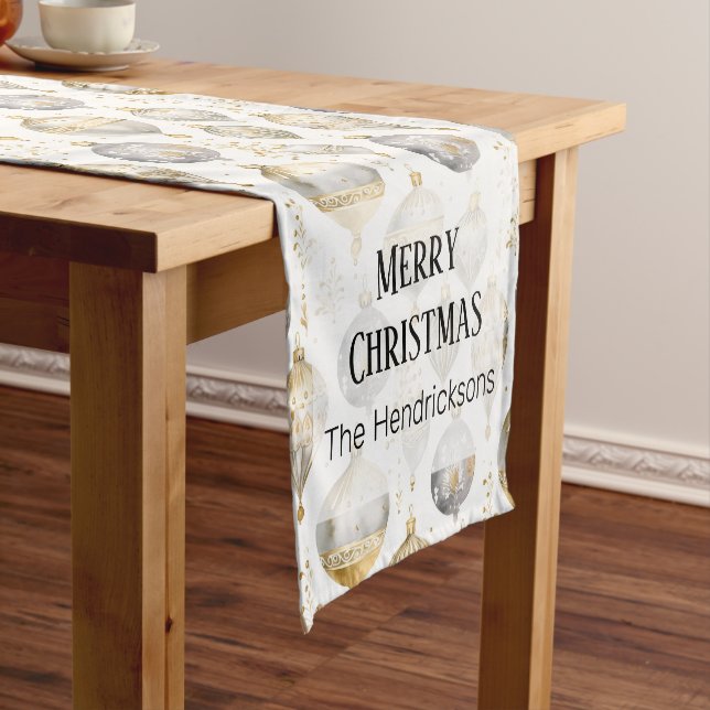 Gold Silver Ornaments Christmas Short Table Runner (In Situ)