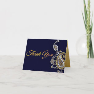 Gold Silver Paisley Hindu Wedding Thank You