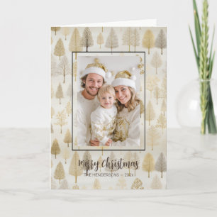 Gold Silver Pine Trees Photo Christmas Card
