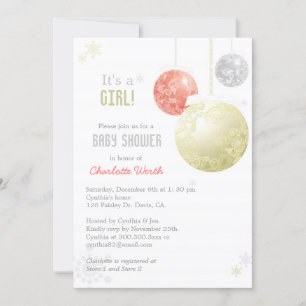 Gold Silver Red Christmas Baby Girl Shower Invitation