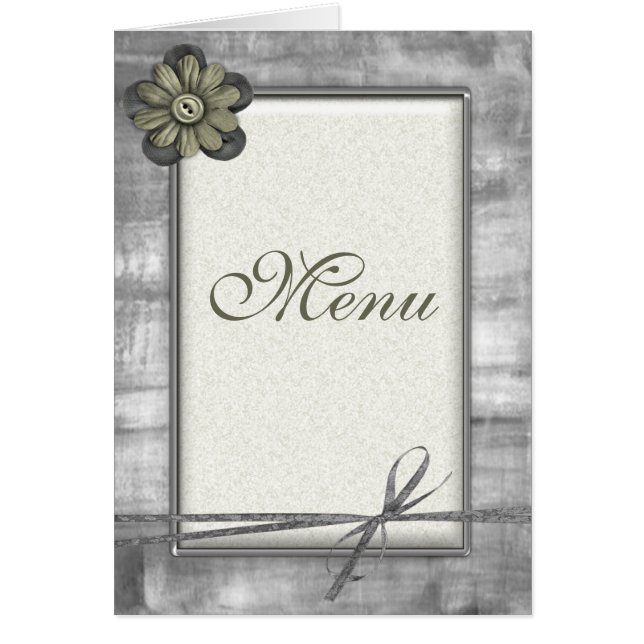 Gold & Silver Ribbon Flowers -  Wedding Menu Cards (Front)