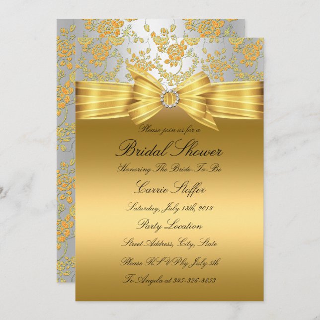 Gold Silver Rose Bridal Shower Invite (Front/Back)