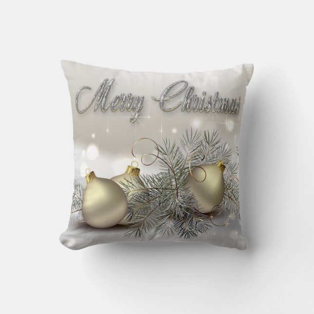 Gold & Silver Shimmer Christmas Ornaments Cushion (Front)